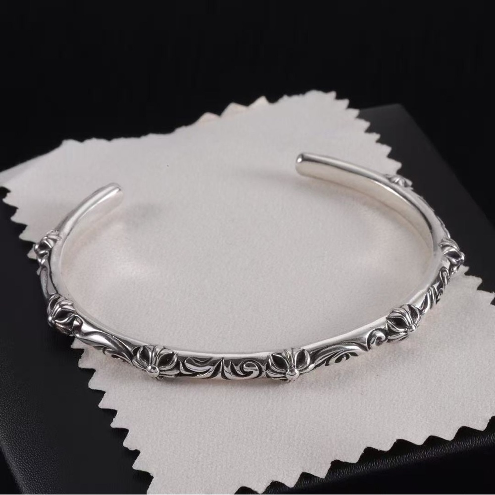 Chrome Hearts Vine Scroll Open Cuff Bangle Sterling Silver